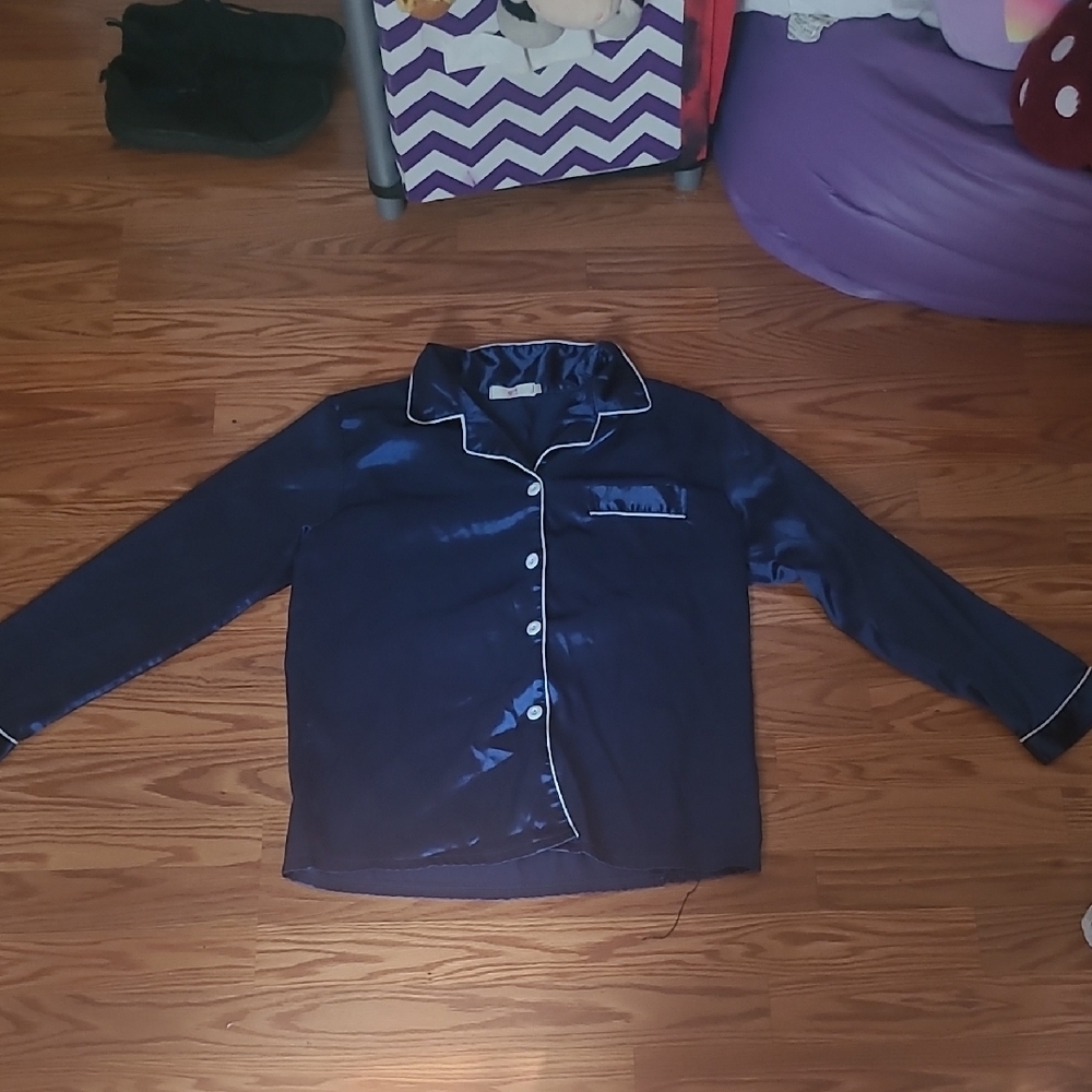 Navy Blue Satin Pajama Top